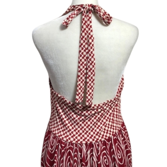 LONDON TIMES Halter Dress Red Abstract Print Retro Sweetheart Neck Women's 14 - Picture 8 of 13